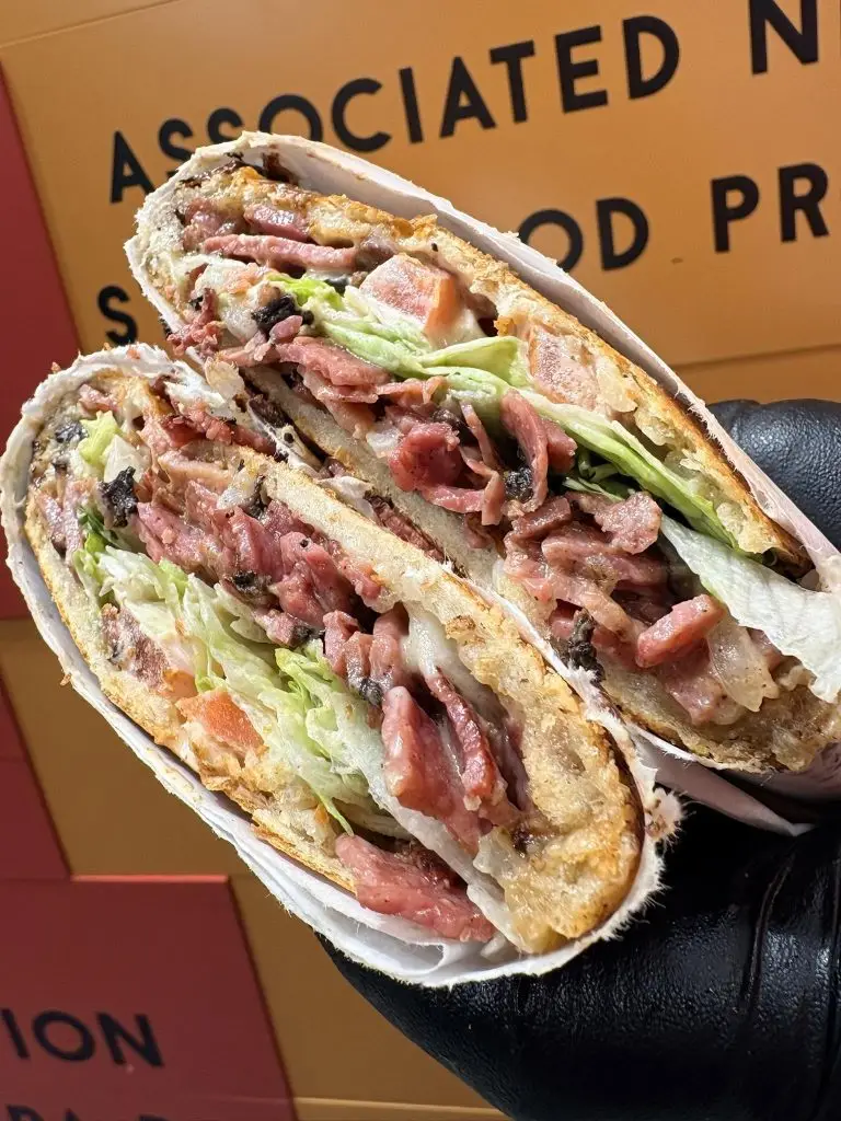 Cross-section of a toasted tripleta sandwich